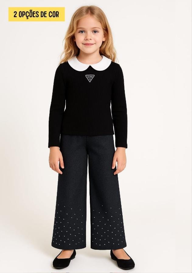 Conjunto blusa de colarinho e calça - Foto 2