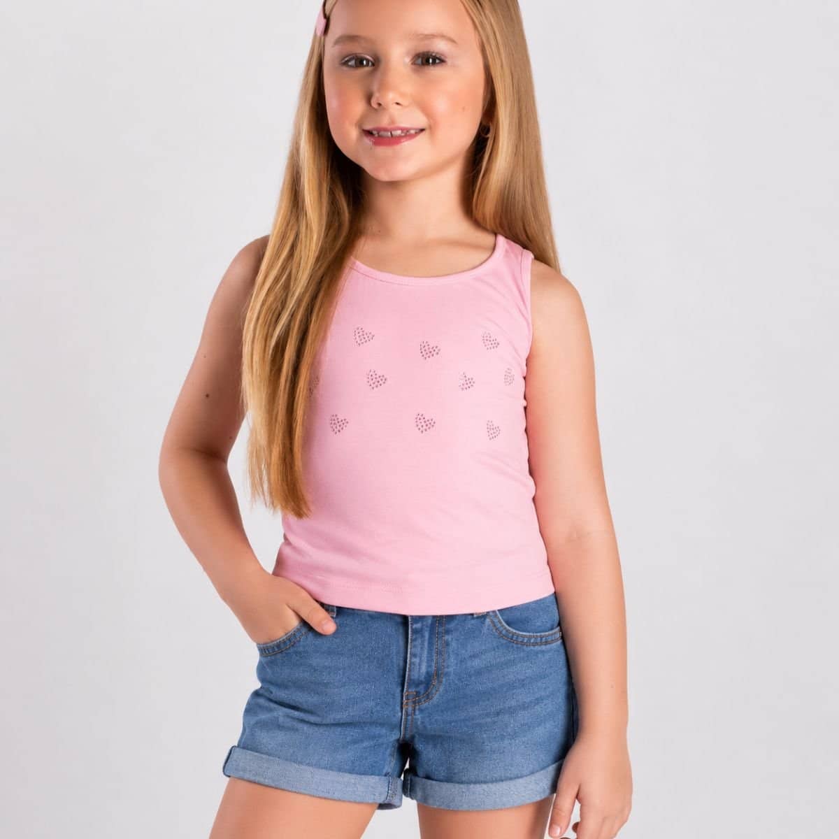 Regata em cotton corações em strass