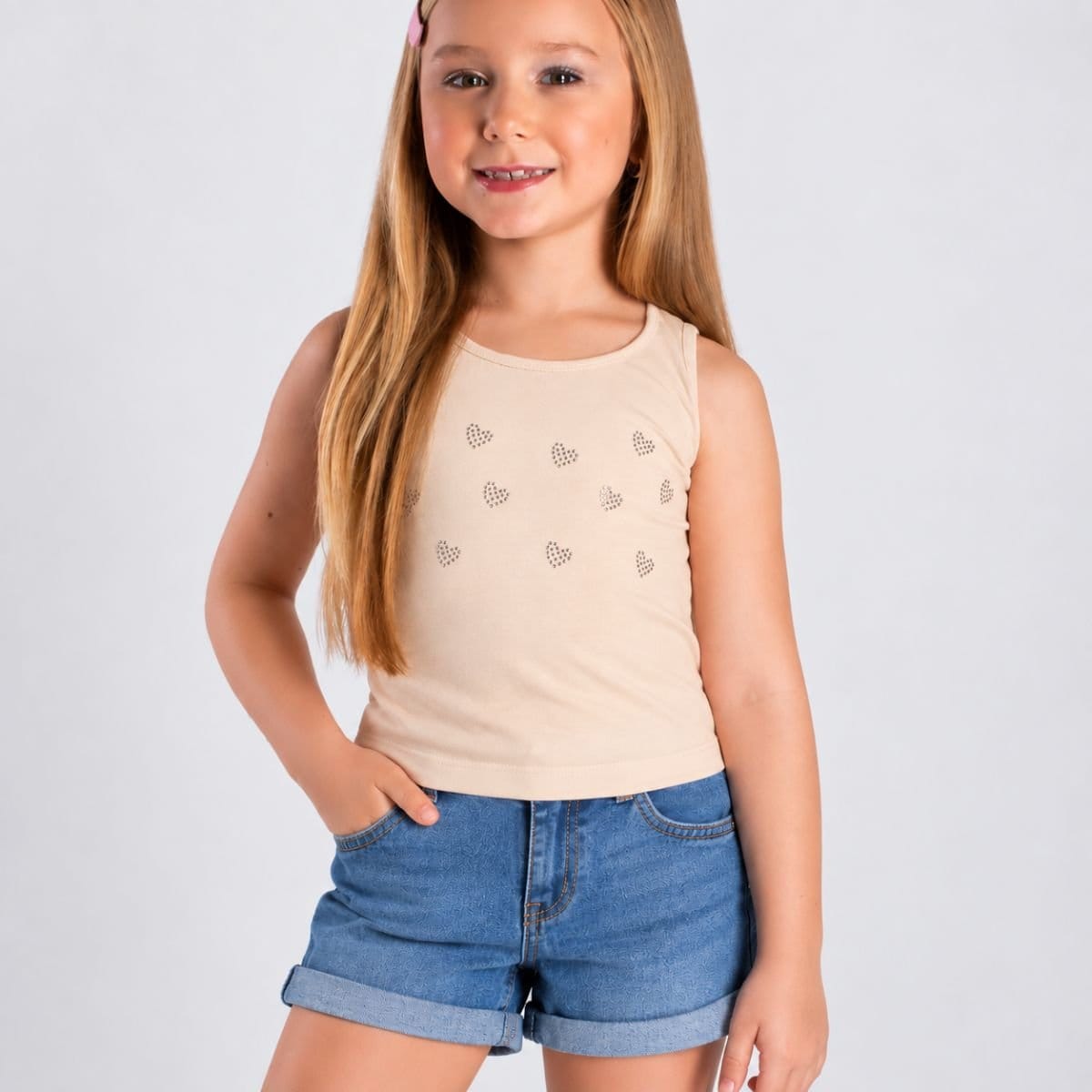 Regata em cotton corações em strass - Foto 2