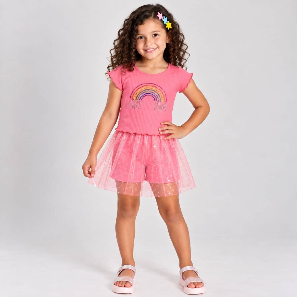 Conjunto Arco-íris com tule furta-cor