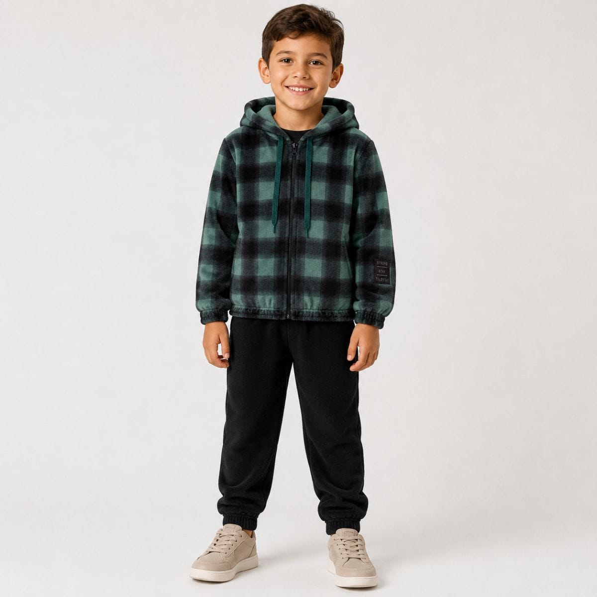 Conjunto em Fleece casaco com capuz e zíper Tileesul - Foto 1