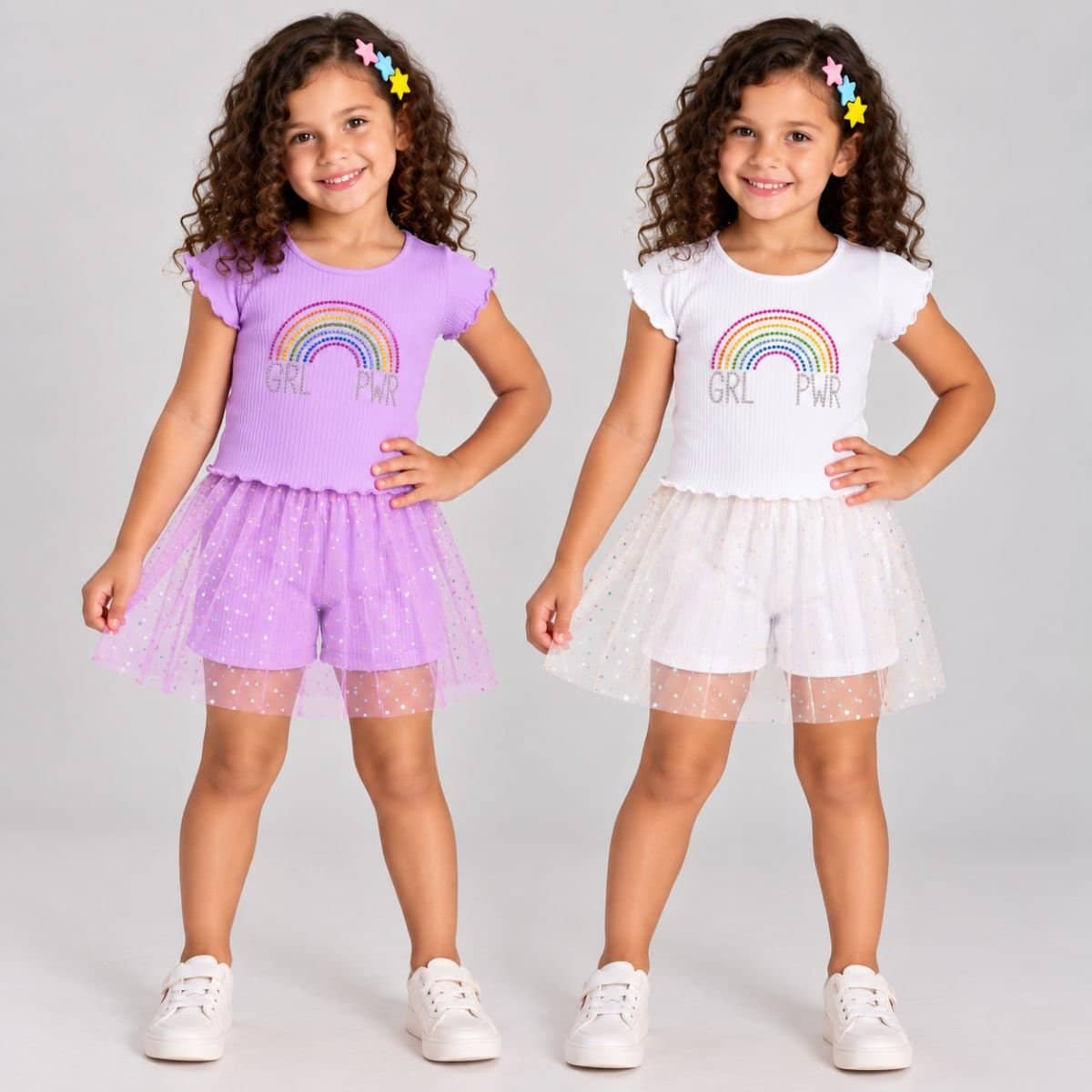 Conjunto Arco-íris com tule furta-cor