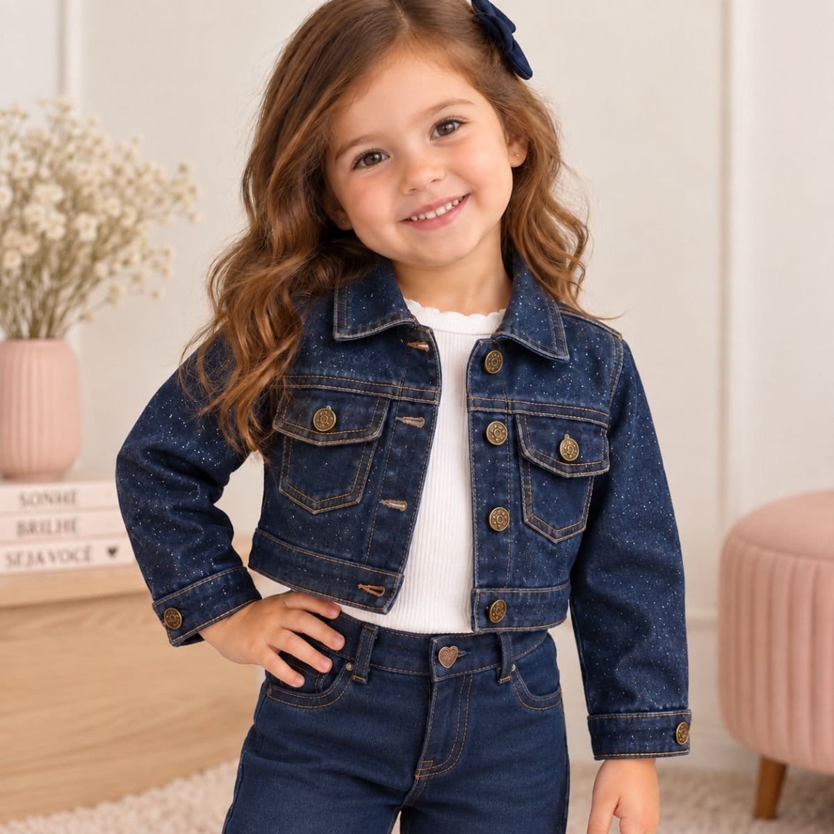 Jaqueta jeans com glitter - Foto 1