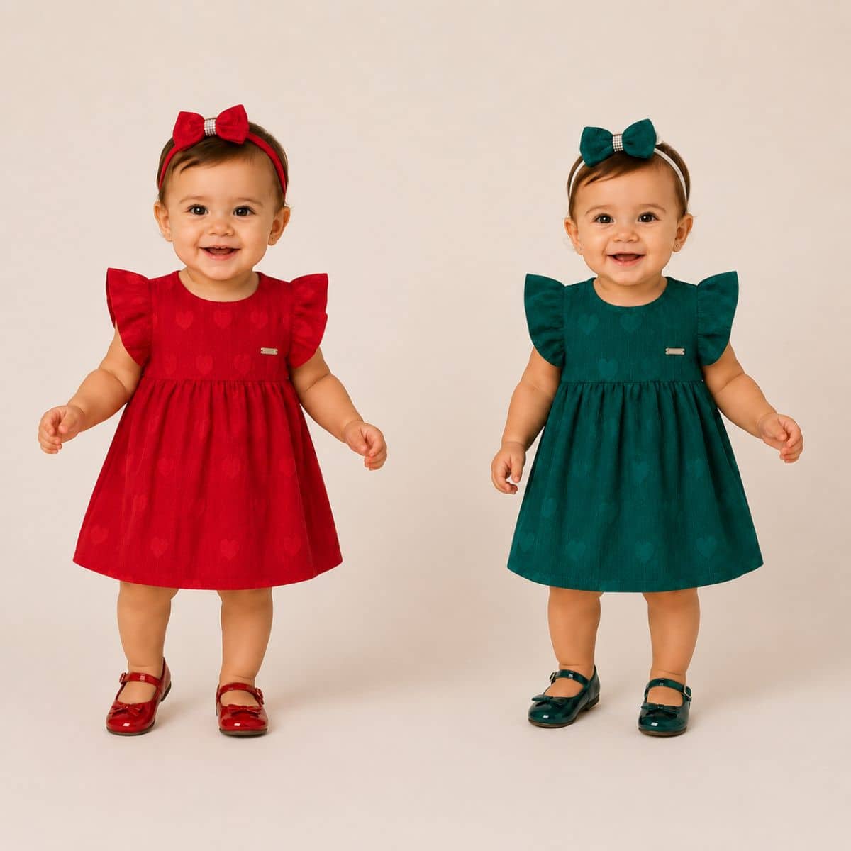 Vestido baby corações com acessório de cabeloTileesul